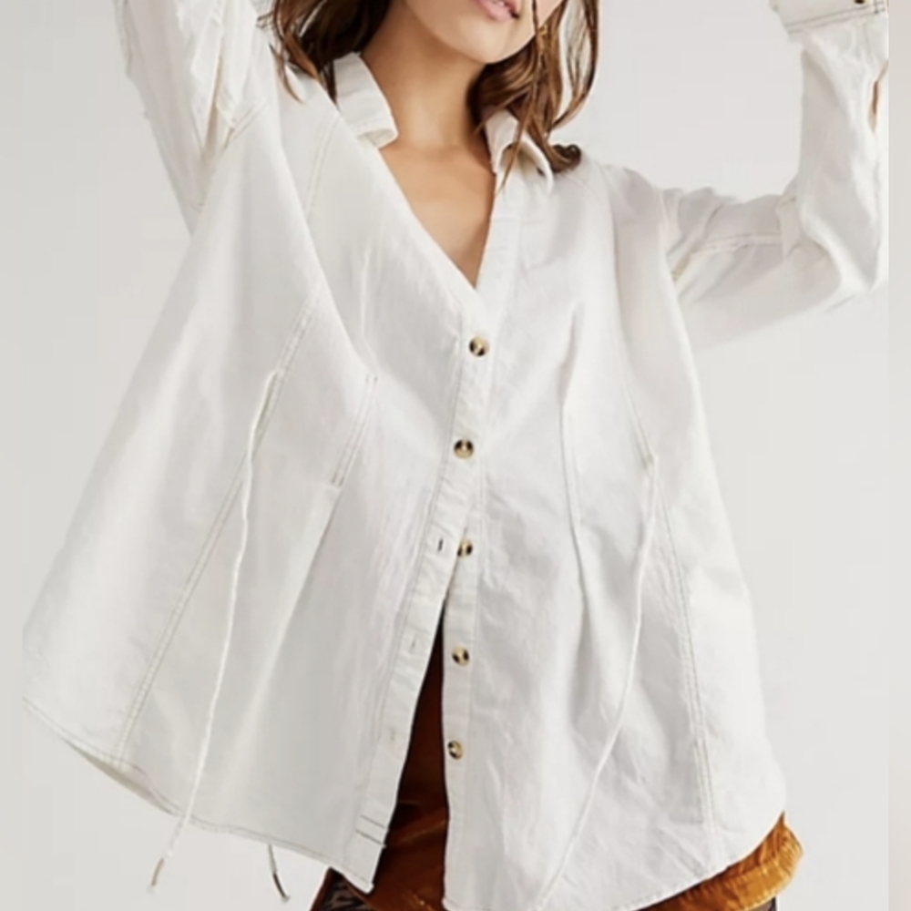 We The Free Marten Oxford Ivory Button Top